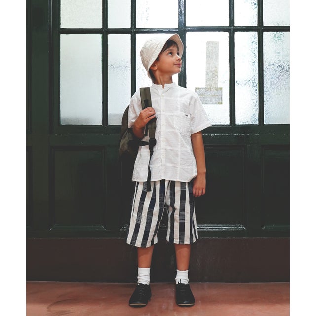 Striped Patchwork Shorts （NAVY）