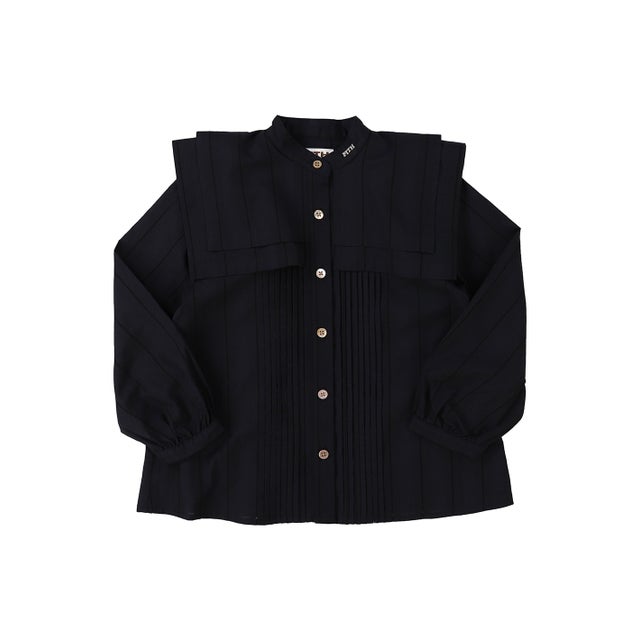 Striped Organic Cotton Blouse （NAVY）