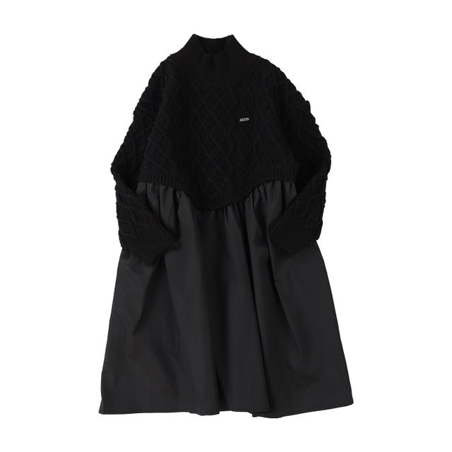 Woven and Knit Dress （BLACK）