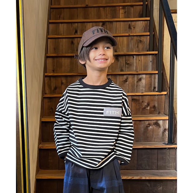 Striped Patch Long Sleeve Tee （BLACK）