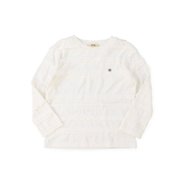 Scalloped Jacquard Long Sleeve Tee （WHITE）