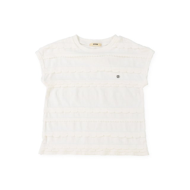 Scalloped Jacquard French-sleeve Tee （WHITE）