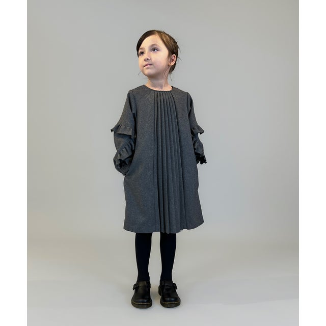 Melange Twill Front-pleated Dress （GRAY）