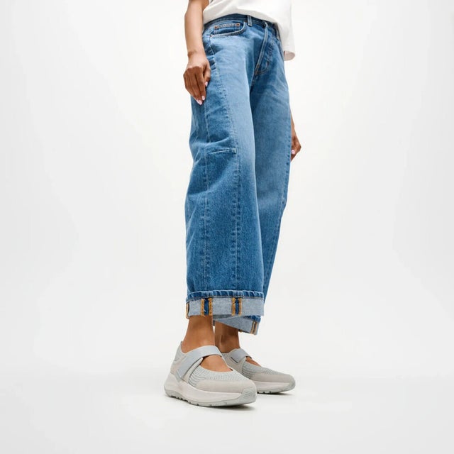 F-MODE FLOW MARY-JANES CHUNKY KNIT TRAINERS （Dew Blue）