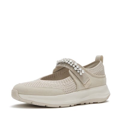 F-MODE FLOW PEARL & CRYSTAL MARY-JANE TRAINERS （Hazy Taupe）｜詳細画像
