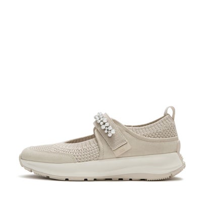 F-MODE FLOW PEARL & CRYSTAL MARY-JANE TRAINERS （Hazy Taupe）｜詳細画像