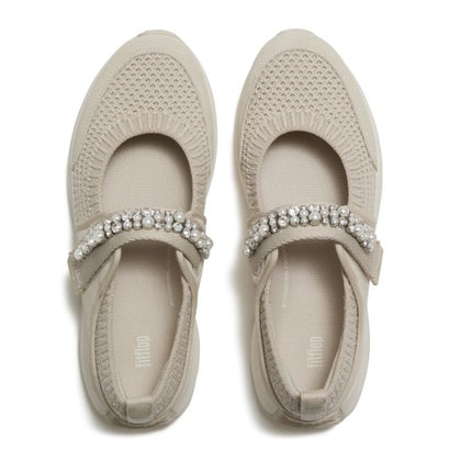 F-MODE FLOW PEARL & CRYSTAL MARY-JANE TRAINERS （Hazy Taupe）｜詳細画像