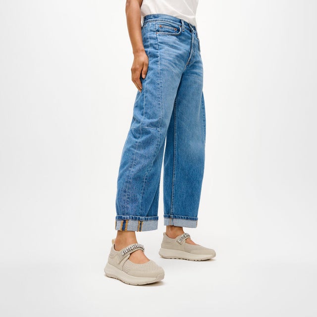 F-MODE FLOW PEARL & CRYSTAL MARY-JANE TRAINERS （Hazy Taupe）