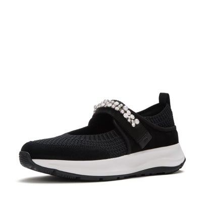 フィットフロップ fitflop F-MODE FLOW PEARL & CRYSTAL MARY-JANE TRAINERS （Black）｜詳細画像