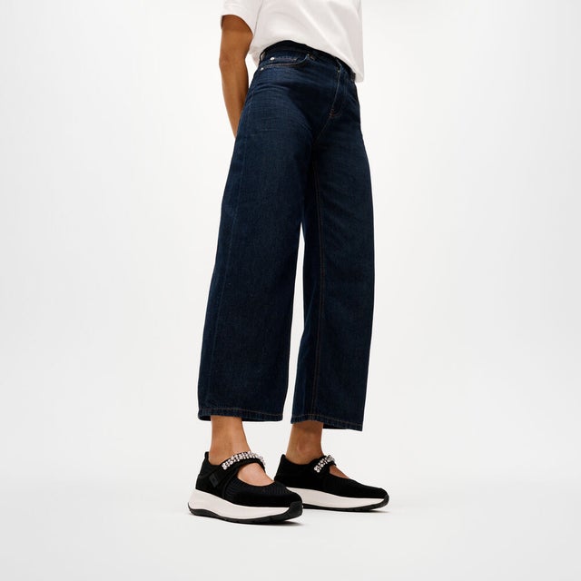 F-MODE FLOW PEARL & CRYSTAL MARY-JANE TRAINERS （Black）