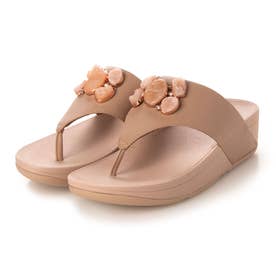 ROSA STONE-CLUSTER LEATHER TOE-POST SANDALS （Beige）