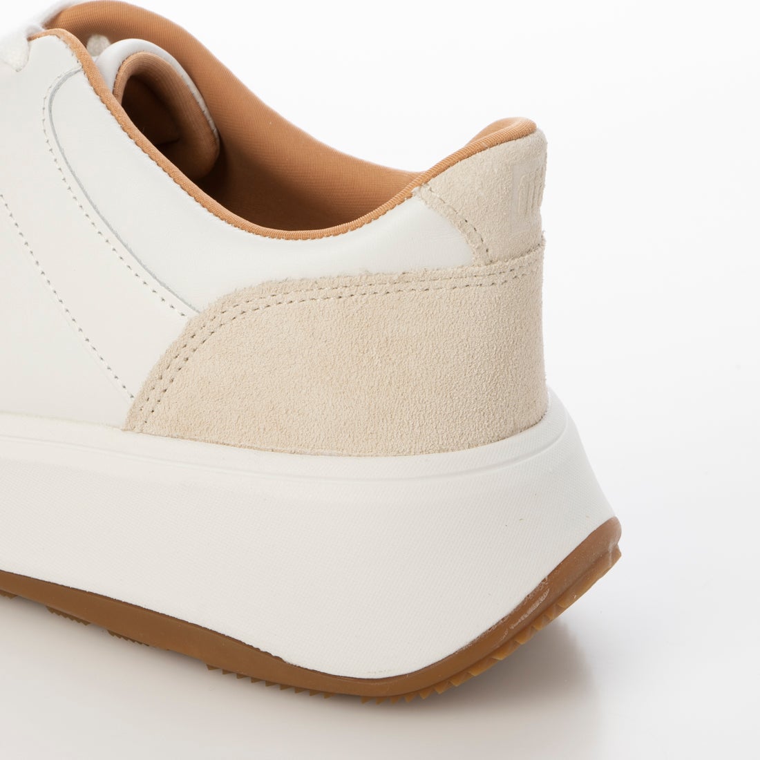 Women F-Mode Leather/Suede Flatform Sneakers, White, 59% OFF