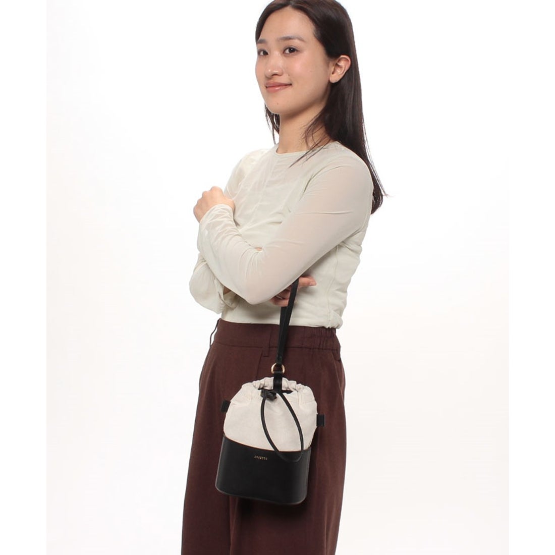 オルセット ORSETTO LUCE レザーキャンバスコンビ巾着バッグ （brown 