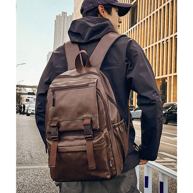 【A4収納・撥水PU】ヴィンテージレザーライクリュックサック/バックパック （ブラウン）