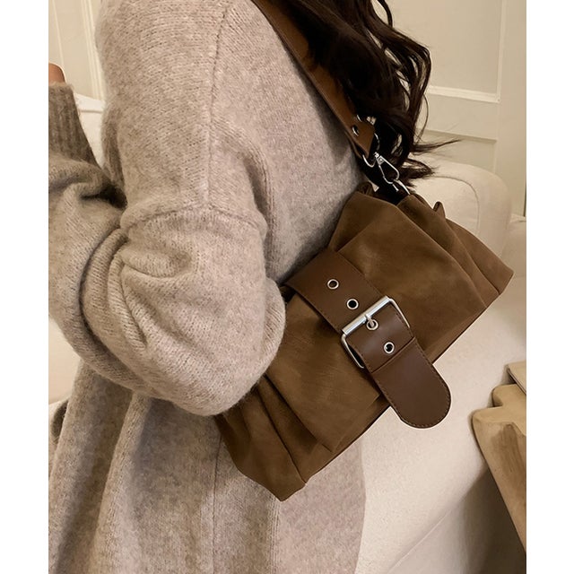 【500mlペットボトル収納可】2WAY ベルテッドレザーライクハンドバッグ/ショルダーバッグ （キャメル）