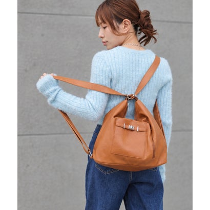 【A4対応・2WAY/3WAY】レザーライクターンロックポケットリュック/ショルダーバッグ/トートバッグ （ブラック）｜詳細画像