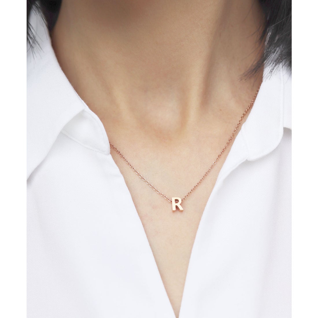 A943【純銀製】A ネックレス 金属アレルギー対応 イニシャル ピンク 