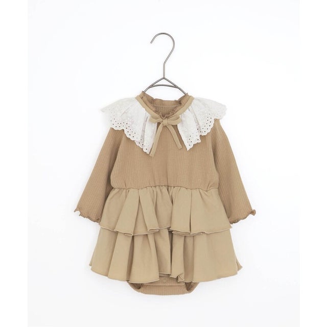 おめかしフリルワンピースロンパス＆レースつけ衿セット【返品不可商品】 （ベージュ）