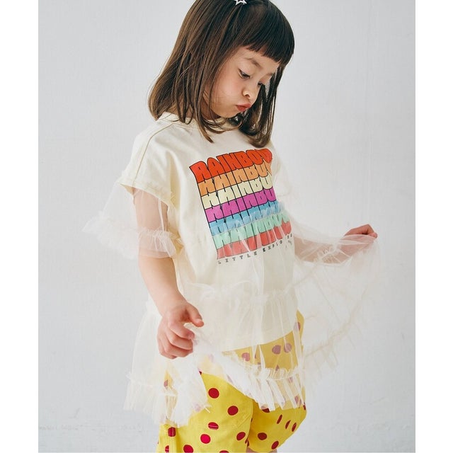 オーバーザレインボーティアードチュールTシャツ リンク （オフホワイト）