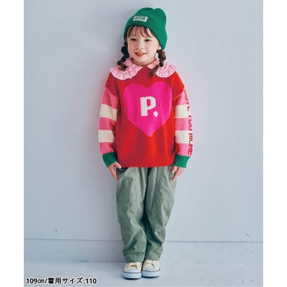 大きなP.ハート！カラフルジャガードセーター （レッド）｜詳細画像