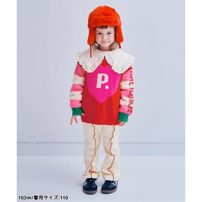 大きなP.ハート！カラフルジャガードセーター （レッド）｜詳細画像