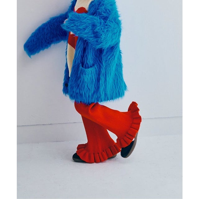 ぬくぬくリブ編みニット裾フリルパンツ （レッド）
