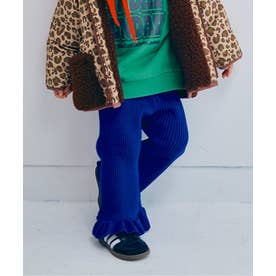 ぬくぬくリブ編みニット裾フリルパンツ （ブルー）