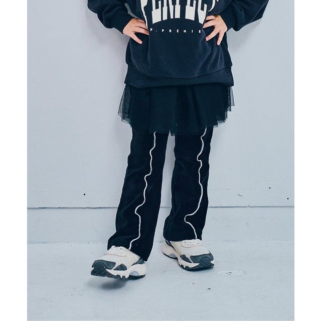 イロチ買いしたい配色メロウストレッチニットコールパンツ  10分丈 （ブラック）