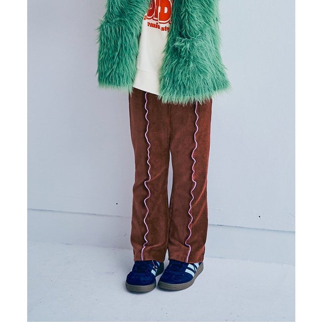 イロチ買いしたい配色メロウストレッチニットコールパンツ  10分丈 （ブラウン）