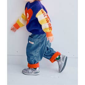 ぬくぬくなのにかっこいい裏フリースのサイドポケットパンツ あったか  10分丈 （ブルー）