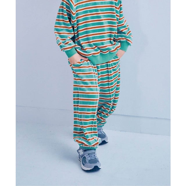 ベロアタッチのメルティ起毛フリースぬくぬくジムパンツ 全7色 リンク セットアップ対応 あったか  10分丈 （ターコイズブルー）