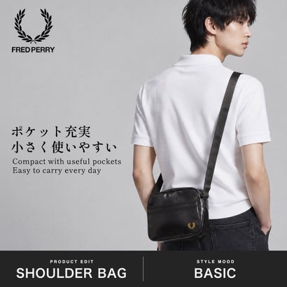 フレッドペリー FRED PERRY ショルダーバッグ ブランド ミニ コンパクト 小さめ 斜めがけ ヨコ 横 シンプル おしゃれ トラベル ミニショルダー 2L Tonal Classic Mini Shoulder Bag L2169 （BLACK×GOLD）｜詳細画像