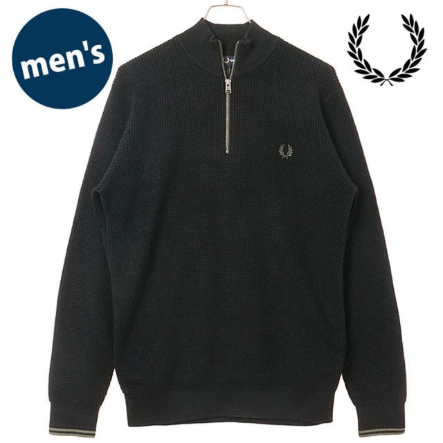 WAFFLE STITCH HALF ZIP JUMPER BLACK [K8557-198] （BLACK）