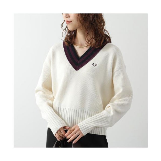 セーター Bold Tipped V-Neck Jumper K3123 （560/ECRU/オフホワイト他）