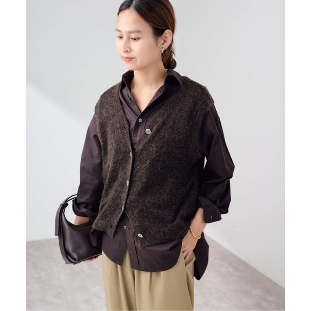 アルパカMIXシアー2WAY VEST （ブラウン）