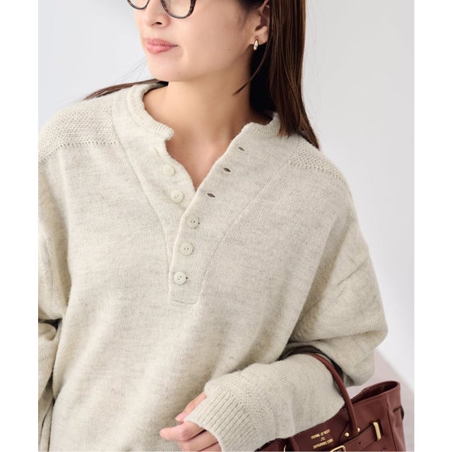 JANE SMITH/ジェーンスミス 7G WOOL LINEN HENRY SWEATER （ベージュ）