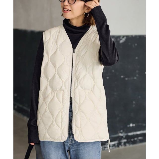 ≪追加予約≫TAION/タイオン MILITARY V NECK WZIPダウンベスト （ホワイト）
