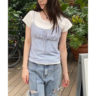 針抜きテレコTシャツ×アソートキャミセット （ブラックベースドット1）｜詳細画像