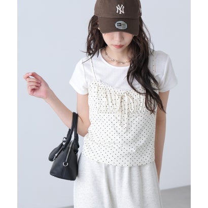 針抜きテレコTシャツ×アソートキャミセット （ブラックベースドット1）｜詳細画像
