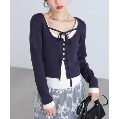 フリーズ マート FREE'S MART Ⅱキャミレイヤードクルーネックニット （ネイビー）｜詳細画像