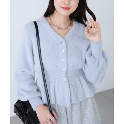 ショートシャギーペプラムニットカーディガン （ネイビー）｜詳細画像