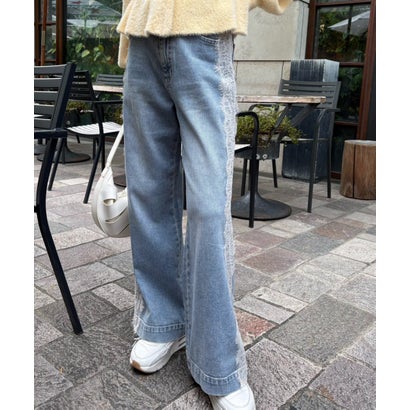[低身長サイズ/Sシリーズ]ベーシックワイドサイドレースデニムパンツ （ワンウォッシュ1）｜詳細画像