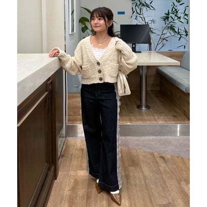 [低身長サイズ/Sシリーズ]ベーシックワイドサイドレースデニムパンツ （ライトインディゴオーバーダイ1）｜詳細画像