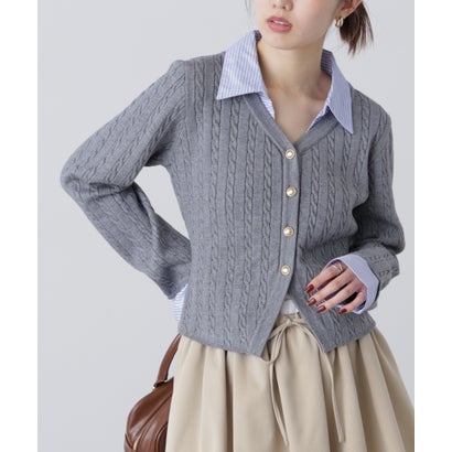 シャツレイヤードゴールドボタンニット （オフ）｜詳細画像