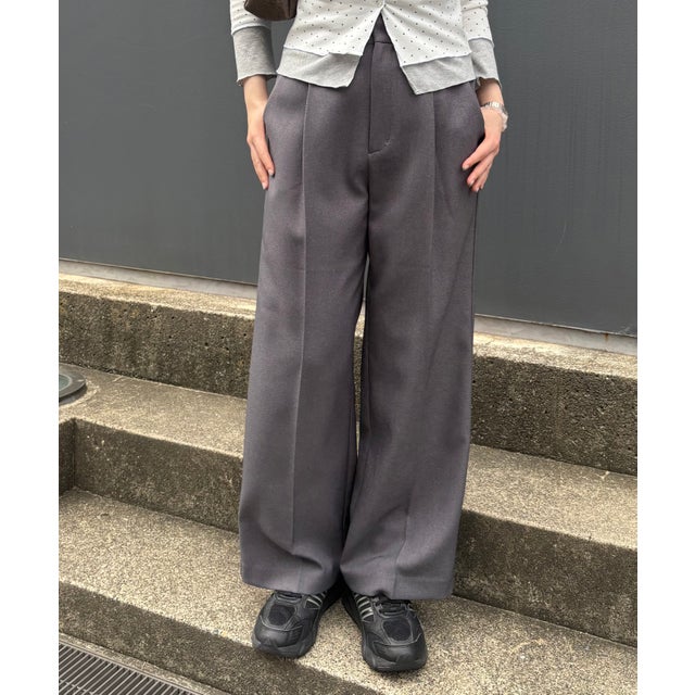 ウール調ワンタックワイドパンツ （チャコールグレー）