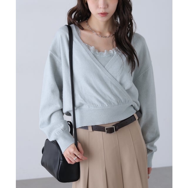 レースドッキングカシュクールニット （サックス）