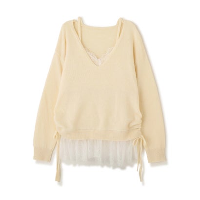 レースドッキングサイドドロストニット （グレー）｜詳細画像