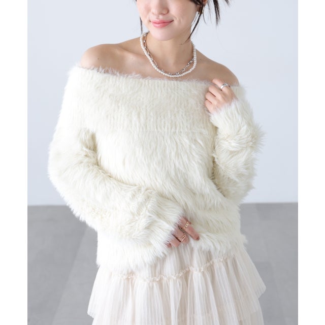 〈MFM〉オフショルロングシャギーニット （オフホワイト）