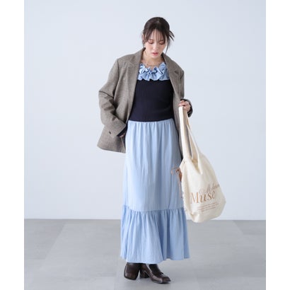 2WAYオフショルフリルネックニットドッキングワンピース （ネイビー）｜詳細画像