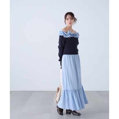 2WAYオフショルフリルネックニットドッキングワンピース （ネイビー）｜詳細画像
